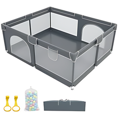 Extra Large Safety Playground for Indoor/Outdoor – Anti-Fall Portable Crib, Toy, and Play Gym