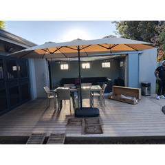 15FT Double-Sided Patio Umbrella with Base – Large Rectangular Outdoor Umbrella for Garden, Pool & Patio (Beige)