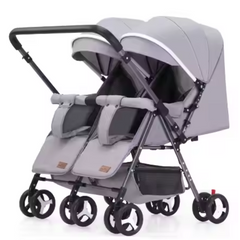 New Design Twin Baby Stroller – Easy Fold, 4-Wheel Suspension, Reclining Seats | Durable & Safe