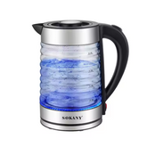 2.2L 1500W Cordless Stainless Steel & Glass Electric Kettle with Easy-Pour Spout, Overheat Protection