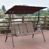 3-Seat Outdoor Canopy Swing with Rattan Seat & Heavy-Duty Metal Frame – Adjustable Sunshade, Weather-Resistant
