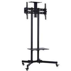 Mobile TV Trolley Stand Cart With Wheels – Adjustable, Black Steel, 32-65" TVs