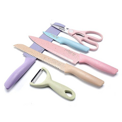 Colorful 6-Piece Kitchen Knife Set with Scissors & Peeler – Non-Stick Stainless Steel