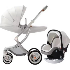 360° Baby Stroller Egg Shell 3-in-1 Pram - PU Leather, Versatile, Comfortable, Adjustable for Newborns