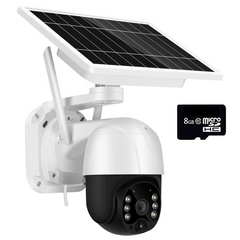 Smart Solar Powered 5MP Wireless Outdoor PTZ Security Camera with Night Vision & 8GB SD Card