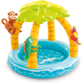 Tropical Island Inflatable Baby Pool with Palm Tree Sunshade - Durable & Fun for Toddlers
