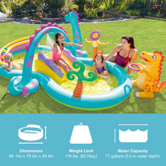 11' x 7.5' Dinoland Inflatable Play Center – Kiddie Pool with Slide & Water Sprayer