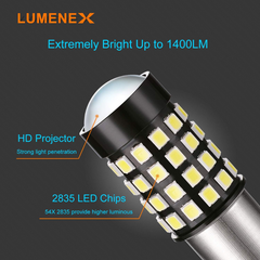 1156 LED Brake Light Bulbs 54-SMD 2835 | P21/5W BAY15D 12V-24V Xenon White Tail, Parking, Reverse Light – 2 Pack