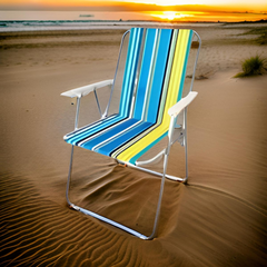 74x56x53cm Lightweight Foldable Outdoor Striped Camping Chair with Armrests – Portable & Durable