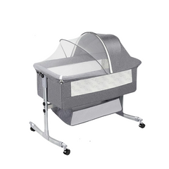 Crib with Mosquito Net, Storage Basket, and Wheels