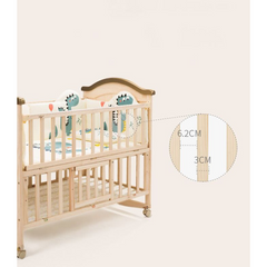 Wooden Baby Cot with Cute Dinosaur Print – Multi-Functional & Adjustable