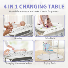 2-in-1 Baby Bathtub & Changing Table – Portable Diaper Changing Station with Storage & Adjustable Height