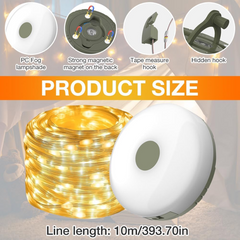Rechargeable Outdoor Camping String Lights – 10M Waterproof Retractable LED Fairy Lights with Multiple Modes – Warm Light for Tents, RVs, and Outdoor Decor