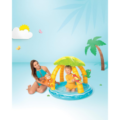 Tropical Island Inflatable Baby Pool with Palm Tree Sunshade - Durable & Fun for Toddlers