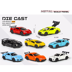 🚗 Die-Cast Metal Car Model Set – 1:64 Pull-Back Racing Cars with Openable Doors (3+ Years)