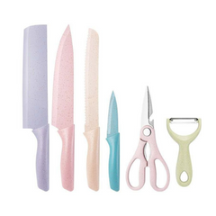 Colorful 6-Piece Kitchen Knife Set with Scissors & Peeler – Non-Stick Stainless Steel