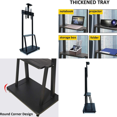 Mobile Floor TV Mount Stand Trolley Cart – Adjustable 32-70" with 2 Shelves & Wheels