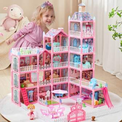 🎀 Villa Christmas Role Play Set – Deluxe Multi-Story Dollhouse with Furniture, Pets & Glowing Lights