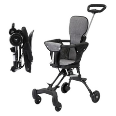 2-in-1 Stroller Pram (Grey/Black) – Compact, Versatile, and Sun-Protected