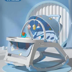 Comfortable Baby Bouncer Swing Chair with Adjustable Backrest, Canopy, and Wheels – Portable Manual Rocker with Storage & Hanging Toys