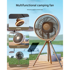 Portable Camping Fan – 10,000 mAh Rechargeable Battery, LED Light, Remote Control, Quiet & Adjustable Airflow