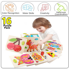 Educational Wooden Puzzles for Toddlers – 16-Piece Animal Learning Toy Set