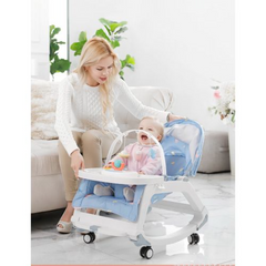 Comfortable Baby Bouncer Swing Chair with Adjustable Backrest, Canopy, and Wheels – Portable Manual Rocker with Storage & Hanging Toys