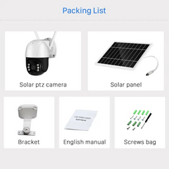 Smart Solar Powered 5MP Wireless Outdoor PTZ Security Camera with Night Vision & 8GB SD Card