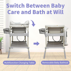 2-in-1 Baby Bathtub & Changing Table – Portable Diaper Changing Station with Storage & Adjustable Height