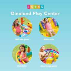 11' x 7.5' Dinoland Inflatable Play Center – Kiddie Pool with Slide & Water Sprayer