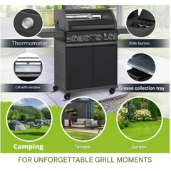 Premium 4-Burner Gas BBQ Grill – High-Performance Outdoor Barbecue with Side Burners & Storage