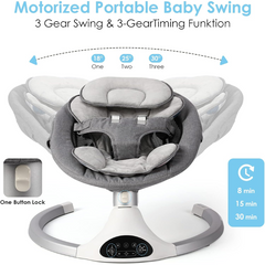Best Baby Swing for Infants – Bluetooth Baby Rocker with 5-Point Harness, 10 Lullabies, 3 Speeds & Remote Control – Grey