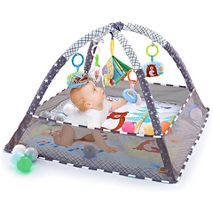 Newborn Baby Play Gym & Activity Mat with 5 Hanging Toys, 18 Ocean Balls, Soft Washable Cotton Base & Carry Bag – Perfect for 0-24 Months