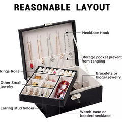Elegant Double-Layer Jewelry Storage Box with Lock – Portable Organizer for Rings, Earrings, Necklaces & More
