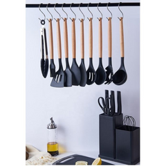 19-Piece Silicone Kitchen Utensil Set with Knife & Spoon – Heat Resistant, BPA-Free, with Storage Rack