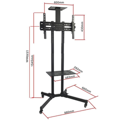 Mobile TV Trolley Stand Cart With Wheels – Adjustable, Black Steel, 32-65" TVs
