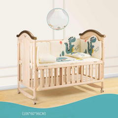 Wooden Baby Cot with Cute Dinosaur Print – Multi-Functional & Adjustable