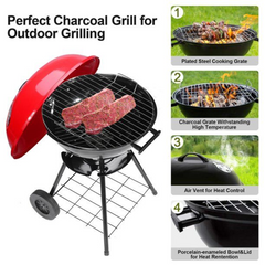 Portable Charcoal BBQ Kettle Grill with Wheels – 57cm (22-Inch) Outdoor Braai for Patio, Camping & Tailgating