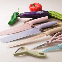 Colorful 6-Piece Kitchen Knife Set with Scissors & Peeler – Non-Stick Stainless Steel