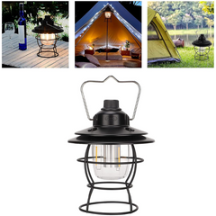 Vintage Camping Lantern – Retro USB Rechargeable Hanging Light with Adjustable Brightness