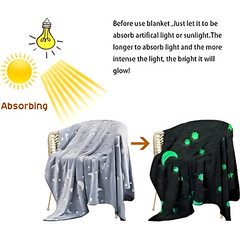 Magic Glow in The Dark Blanket Throw with Star Sky Objects