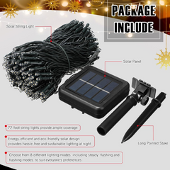 Waterproof Solar Powered String Lights - 10m | 200 LED | 8 Modes | Warm White Outdoor Fairy Lights