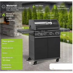 Premium 4-Burner Gas BBQ Grill – High-Performance Outdoor Barbecue with Side Burners & Storage