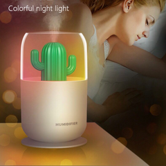 USB Mini Cactus Air Humidifier with Night Light – 300ml Ultrasonic Portable Diffuser