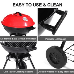 Portable Charcoal BBQ Kettle Grill with Wheels – 57cm (22-Inch) Outdoor Braai for Patio, Camping & Tailgating