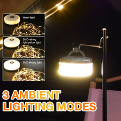 Rechargeable Outdoor Camping String Lights – 10M Waterproof Retractable LED Fairy Lights with Multiple Modes – Warm Light for Tents, RVs, and Outdoor Decor