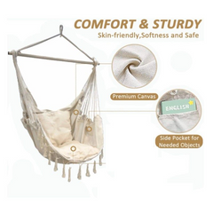 Premium Indoor & Outdoor Hammock Chair Swing with Removable Support Rod – Stress Relief, Stylish & Durable