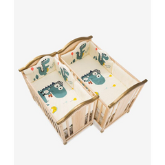 Wooden Baby Cot with Cute Dinosaur Print – Multi-Functional & Adjustable