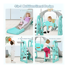 3-in-1 Swing and Slide Set for Kids – Freestanding Climber with Slide, Swing, and Basketball Stand