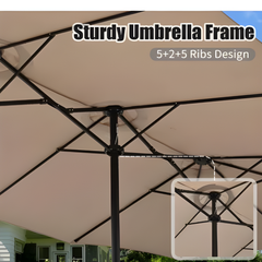 15FT Double-Sided Patio Umbrella with Base – Large Rectangular Outdoor Umbrella for Garden, Pool & Patio (Beige)